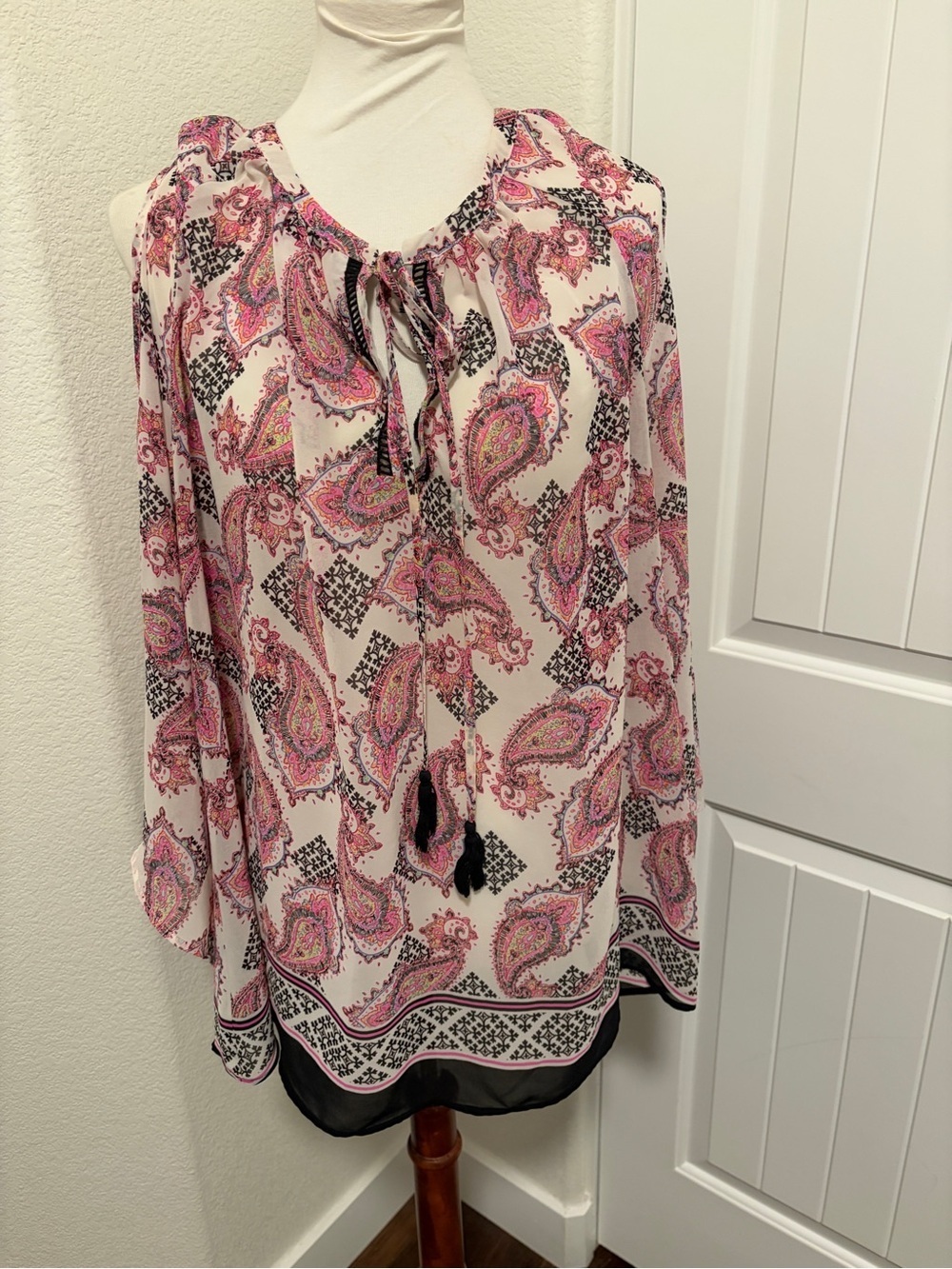 Black Rainn Pink Paisley Tie-Neck Tunic